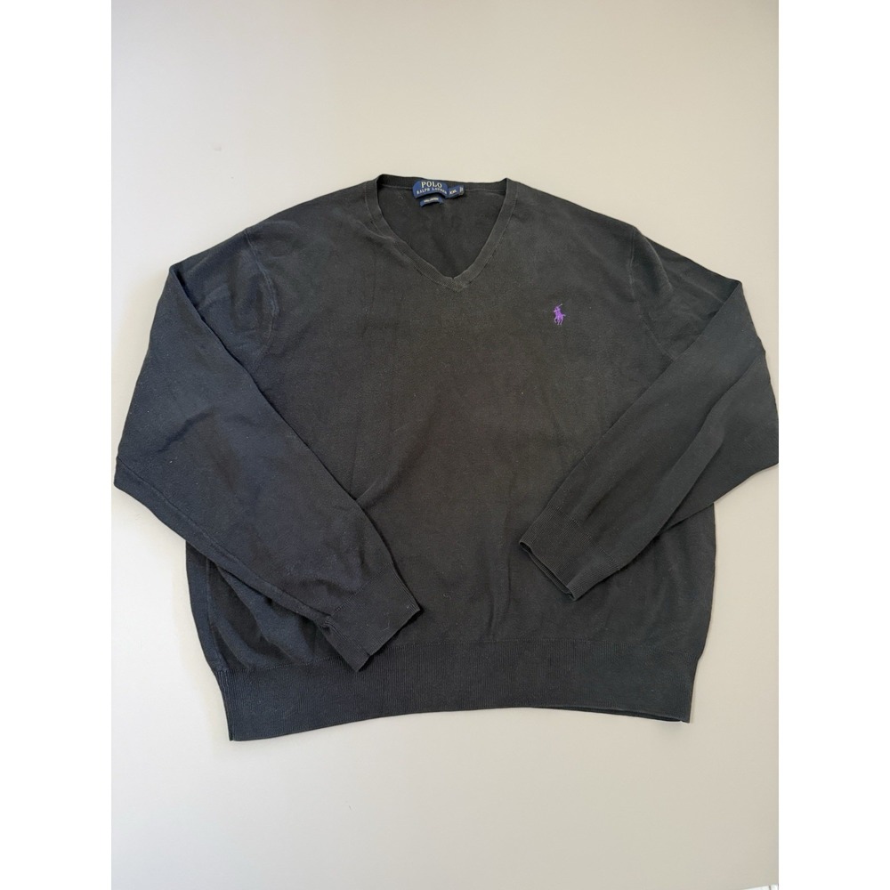 Polo Ralph Lauren V-Neck Sweater Men's XXLarge Pima Cotton Black Pullover XXL.